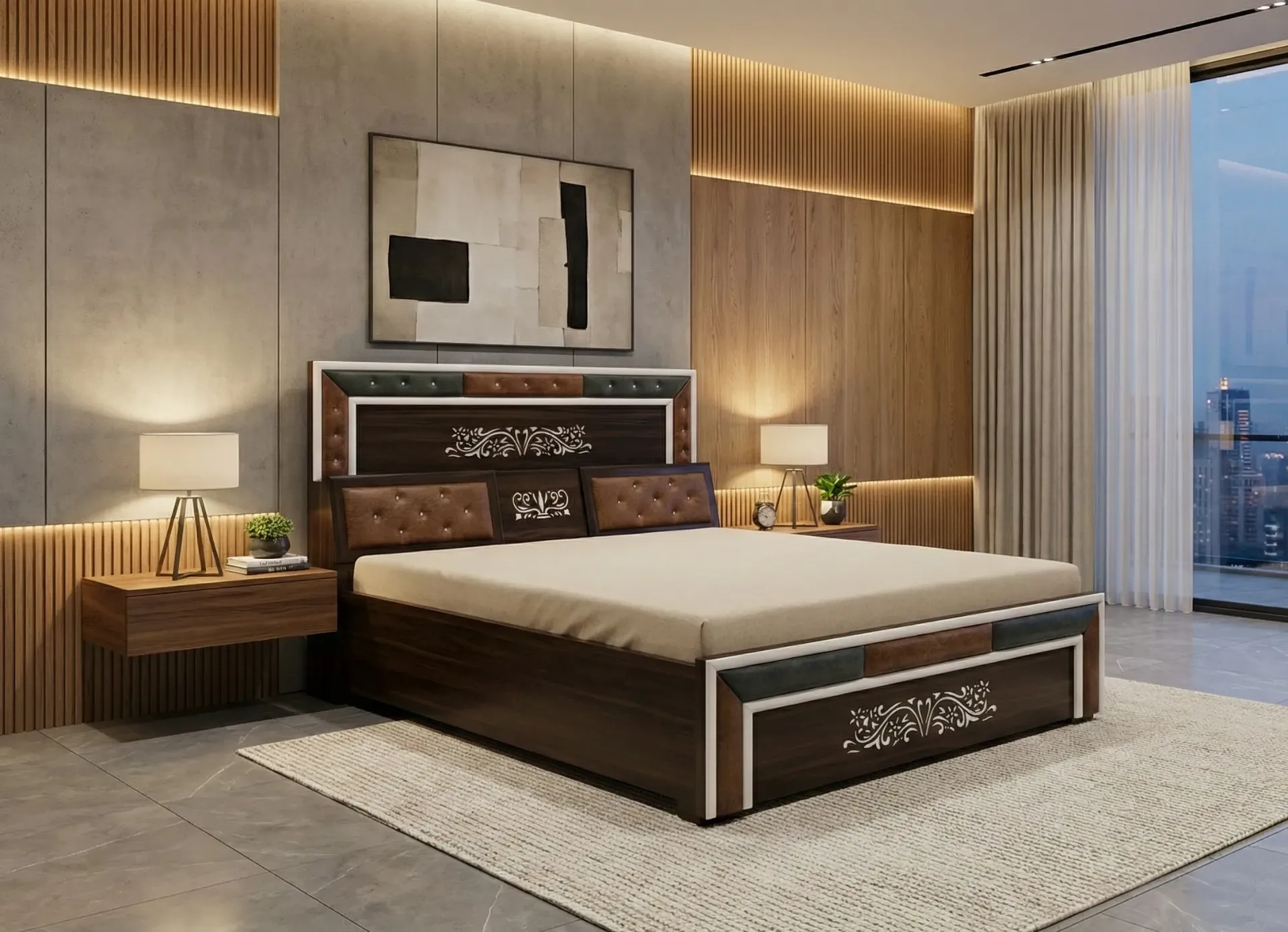 Designer Cushion Headboard Bed