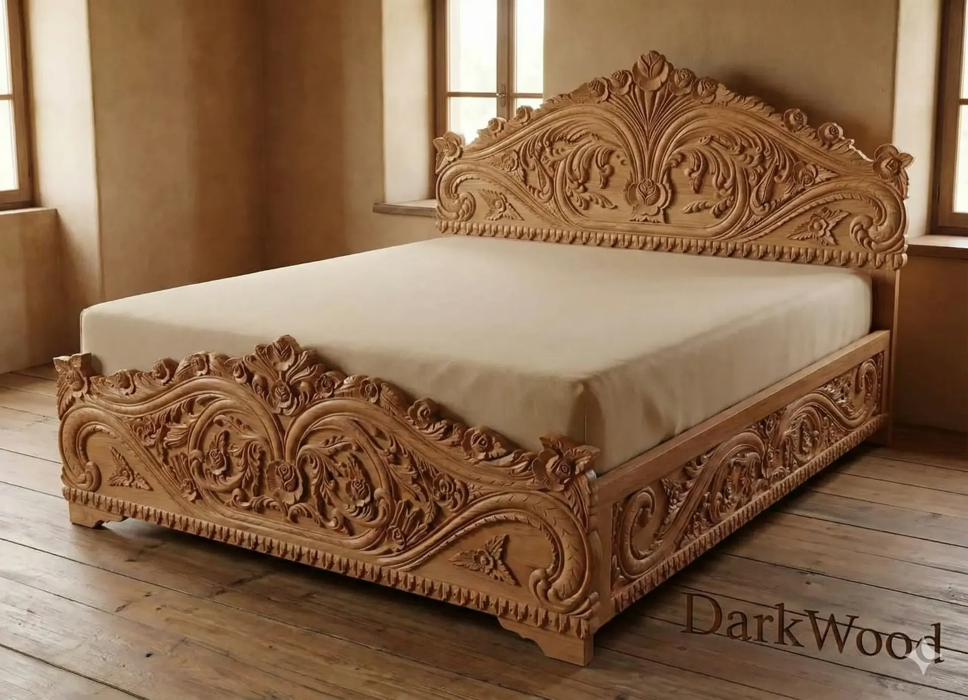 🛏️ Royal Heritage Hand-Carved Bed (PB)