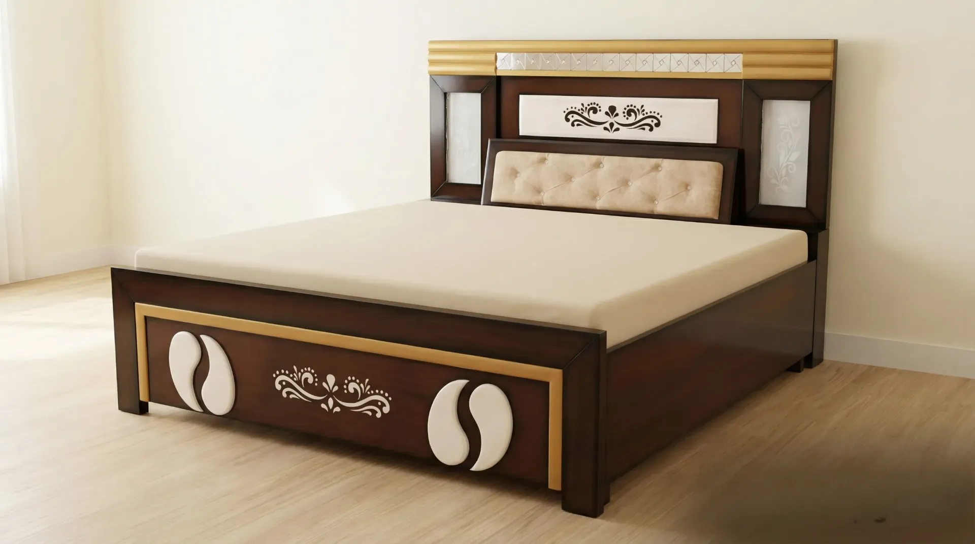 Ivory Quilted Headboard Bed CB